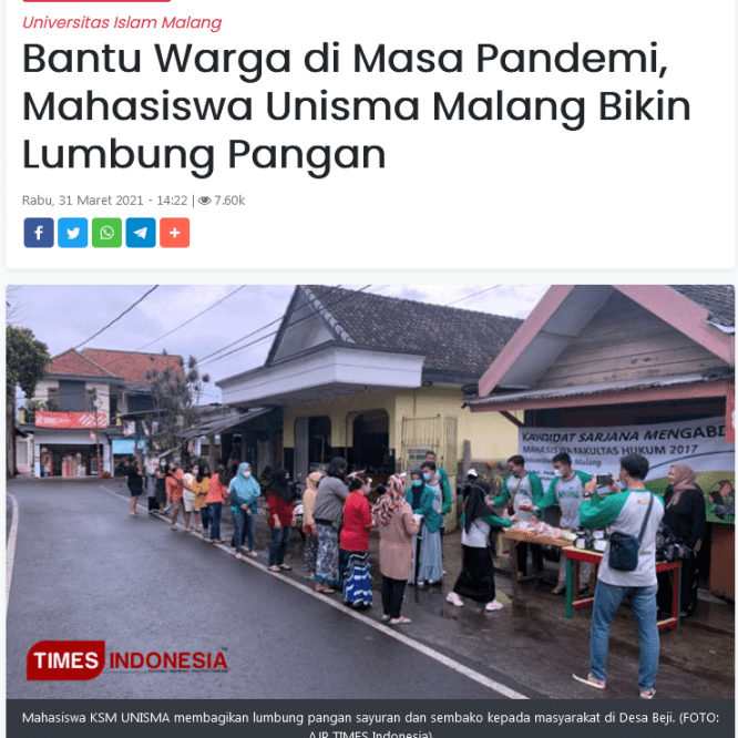 Bantu Warga di Masa Pandemi, Mahasiswa Unisma Malang Bikin Lumbung Pangan