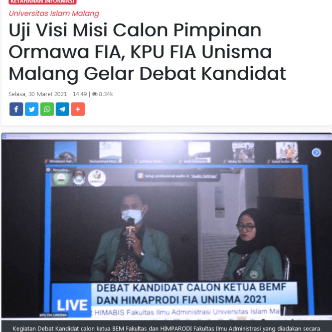 Uji Visi Misi Calon Pimpinan Ormawa FIA, KPU FIA Unisma Malang Gelar Debat Kandidat