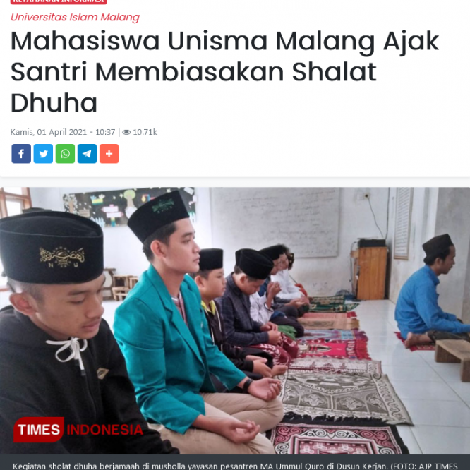 Mahasiswa Unisma Malang Ajak Santri Membiasakan Shalat Dhuha