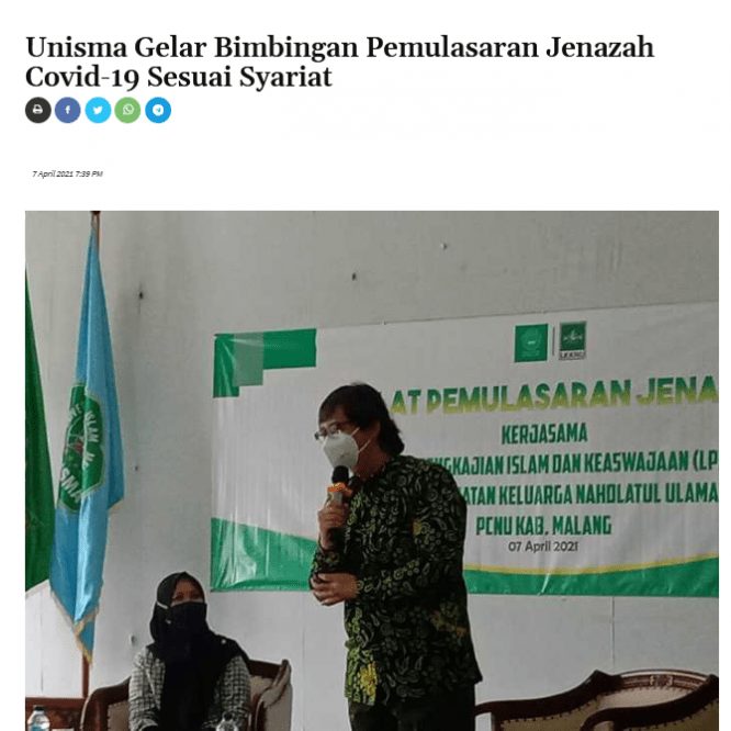 Unisma Gelar Bimbingan Pemulasaran Jenazah Covid-19 Sesuai Syariat