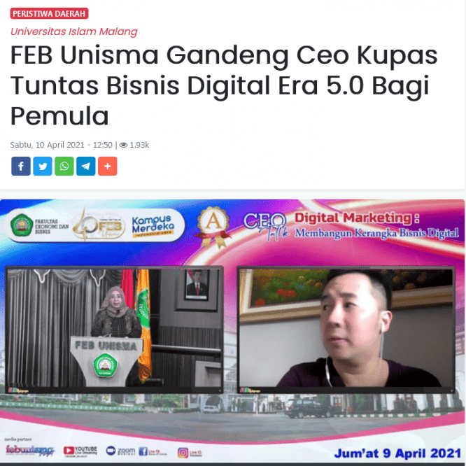 FEB Unisma Gandeng Ceo Kupas Tuntas Bisnis Digital Era 5.0 Bagi Pemula