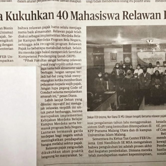 FEB UNISMA KUKUHKAN 40 MAHASISWA RELAWAN PAJAK 2022