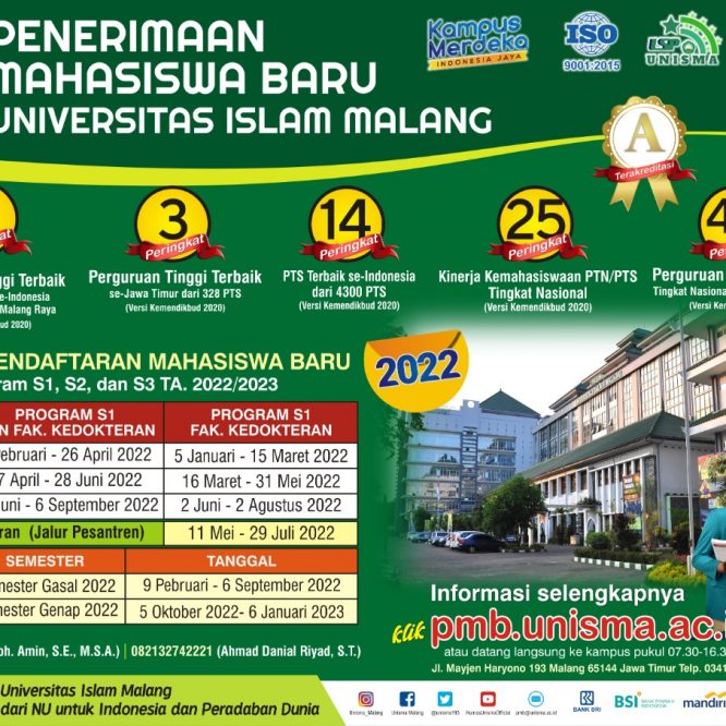 Penerimaan Mahasiswa Baru Universitas Islam Malang 2022/2023