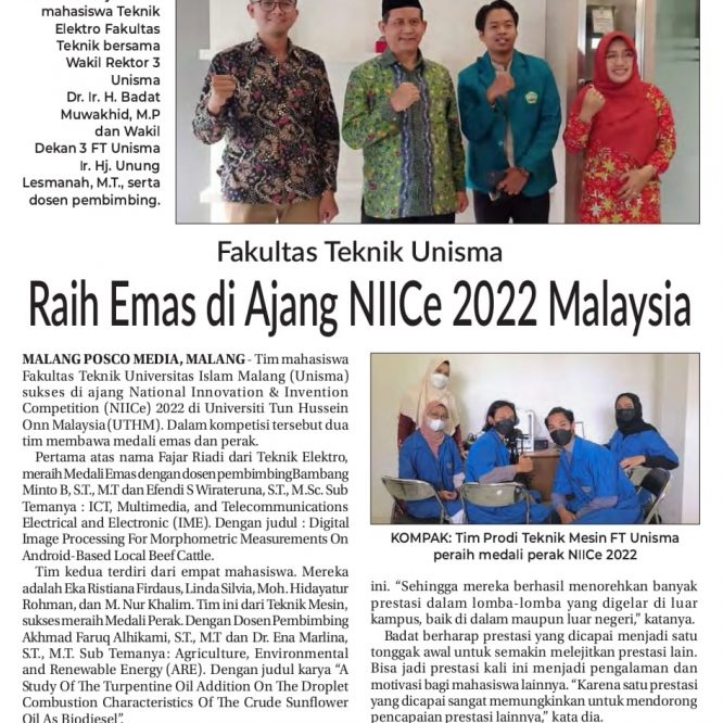 Fakultas Teknik Raih Emas dan Perak di Ajang NIICe 2022 Malaysia