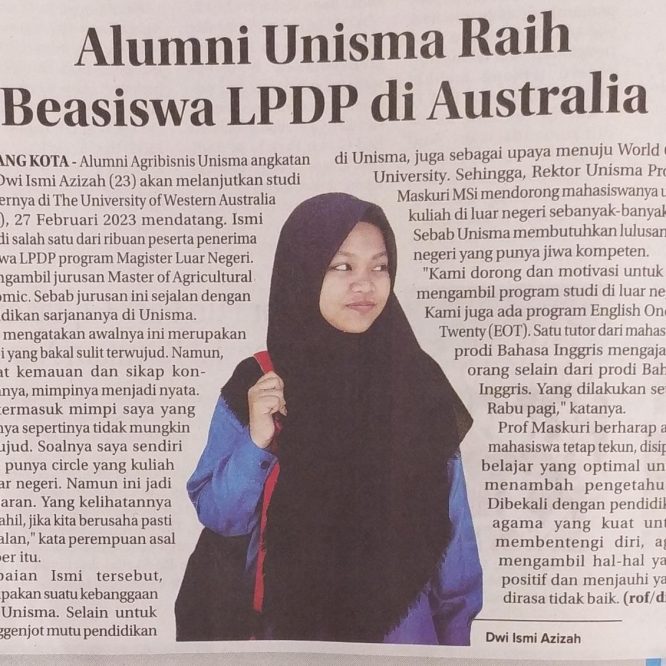 Alumni Unisma Raih Beasiswa LPDP di Australia