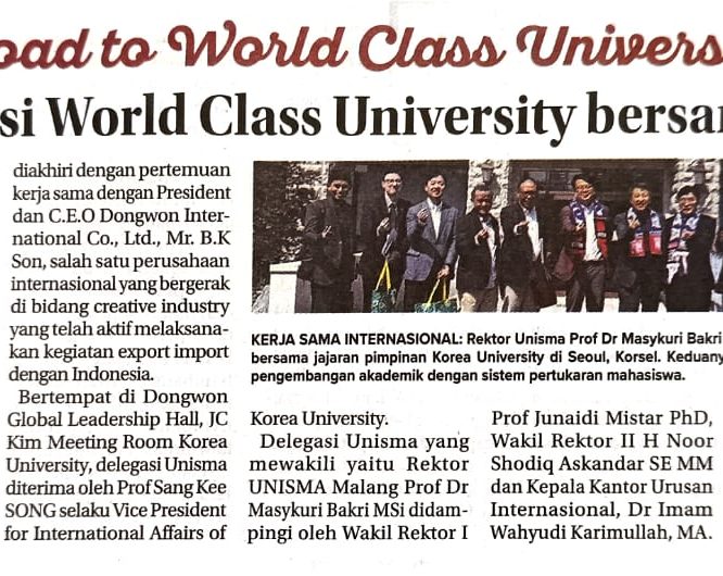 Unisma Kuatkan Misi World Class University Bersama Korea University