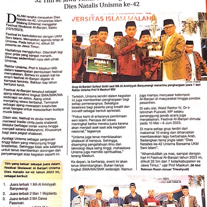 Festival Sholawat Al Banjari Unisma : 32 Tim Se Jawa Timur Bersaing Ketat Ramaikan Dies Natalis Ke-42