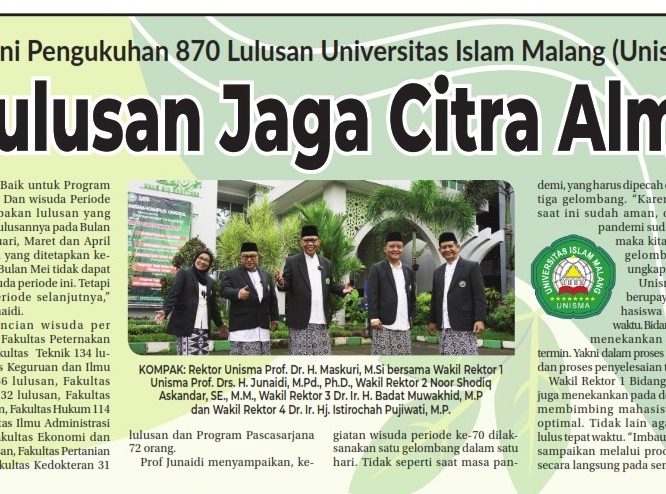 Hari Ini Pengukhuhan 870 Lulusan Universitas Islam Malang ; Imbau Lulusan Jaga Citra Almamater