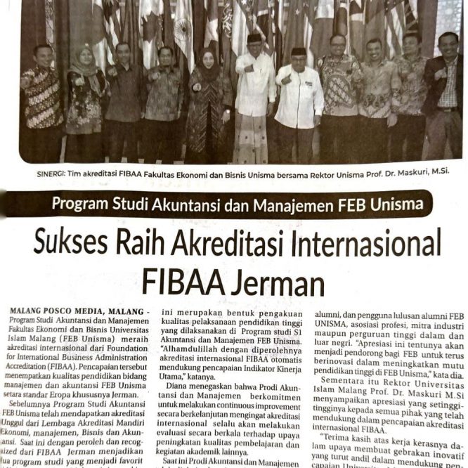Program Studi  Akuntansi dan Manajemen FEB Unisma ;  Sukes Raih Akreditasi Internasional FIBAA Jerman