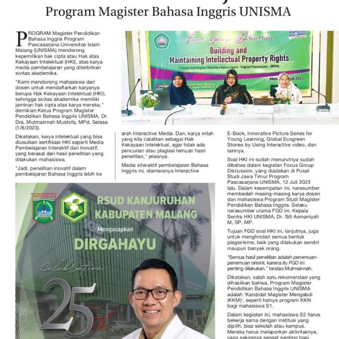 Dorong Sertifikasi HKI Media Pembelejaran Program Magister Bahasa Inggris Unisma