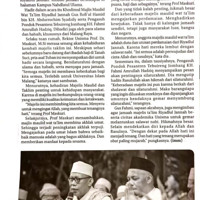 Majelis Maulid Watta’lim Riyadhul Jannah di Unisma ; Kaji Hikmah Zikir dan Silaturahmi