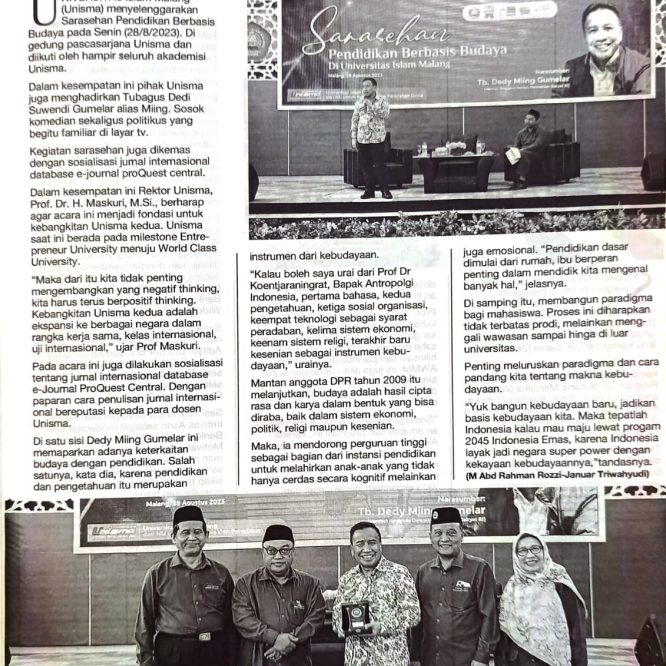 Unisma Hadirkan Miing Gumelar ; Sarasehan Pendidikan Berbasis Budaya