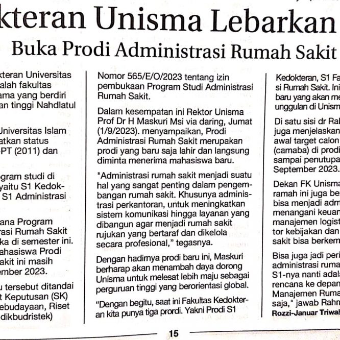 Kedokteran Unisma Lebarkan Sayap ; Buka Prodi Administrasi Rumah Sakit