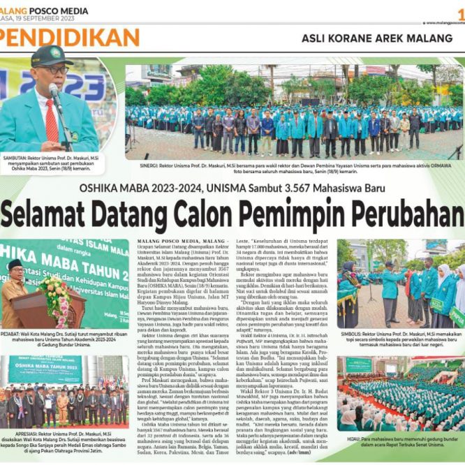 Oshika Maba 2023-2024, Unisma Sambut 3.567 Mahasiswa Baru ; Selamat Datang Calon Pemimpin Perubahan