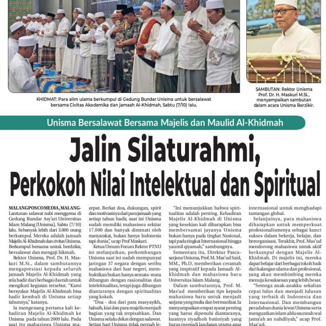Unisma Bersholawat Bersama Majelis dan Maulid Al-Khidmah ; Jalin Silaturrahmi, Perkokoh Nilai Intelektual dan Spiritual