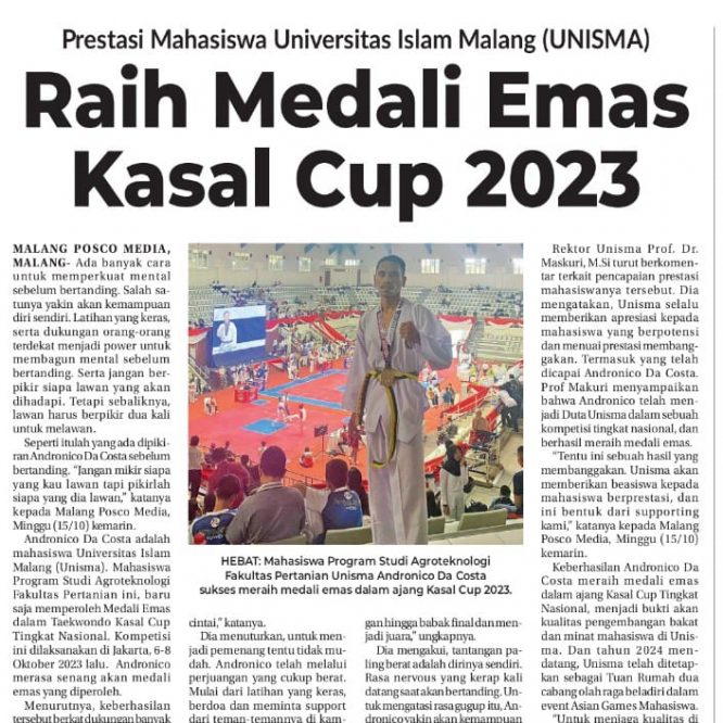 Prestasi Mahasiswa UNISMA Raih Medali Emas Kasal Cup 2023