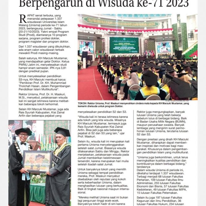 Unisma Kukuhkan Tokoh – Tokoh Berpengaruh di Wisuda ke-71 2023