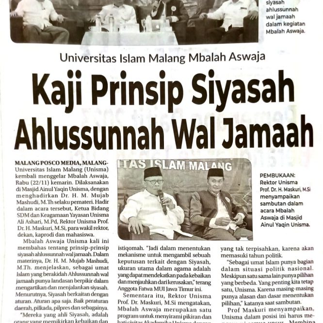 Unisma Mbalah Aswaja ; Kaji Prinsip Siyasah Ahlussunnah Waljamaah