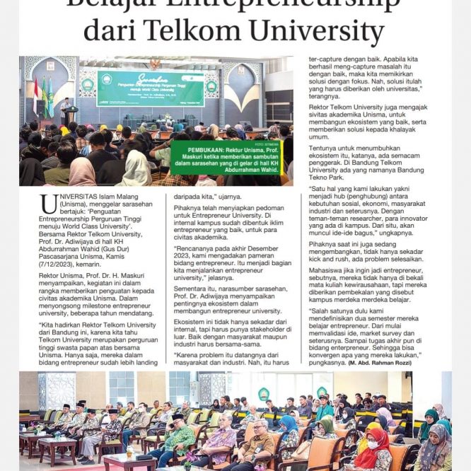 Universitas Islam Malang ; Belajar Entrepreneurship dari Telkom University
