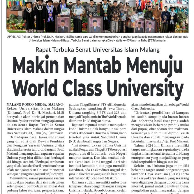 Rapat Terbuka Senat Universitas Islam Malang; Makin Mantab Menuju World Class University
