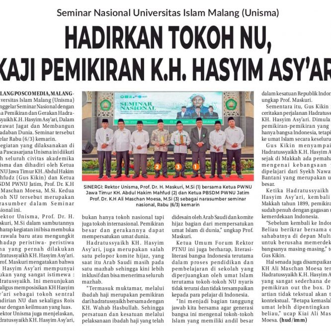 Seminar Nasional Universitas Islam Malang, Hadirkan Tokoh NU, Kaji Pemikiran K.H. Hasyim Asy’ari
