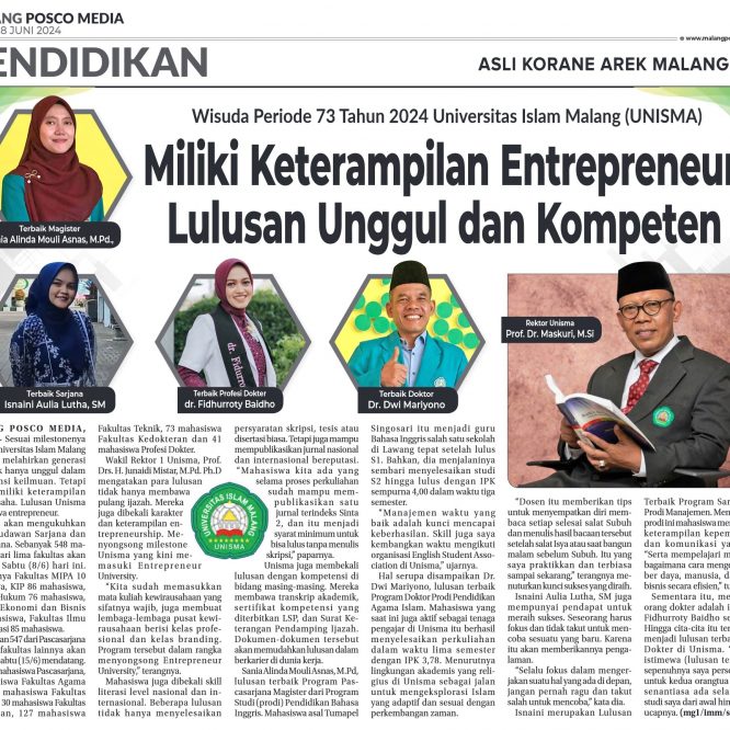 Wisuda Periode 73 Tahun 2024 Universitas Islam Malang ; Miliki Keterampilan Entrepreneur, Lulusan Unggul dan Kompeten